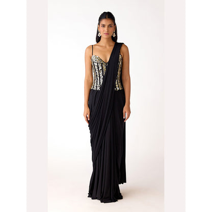 Basanti Kapde aur Koffee Black Draped Saree with Corset Stitched Blouse