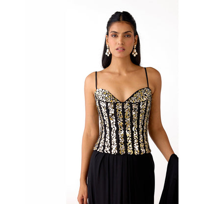 Basanti Kapde aur Koffee Black Draped Saree with Corset Stitched Blouse