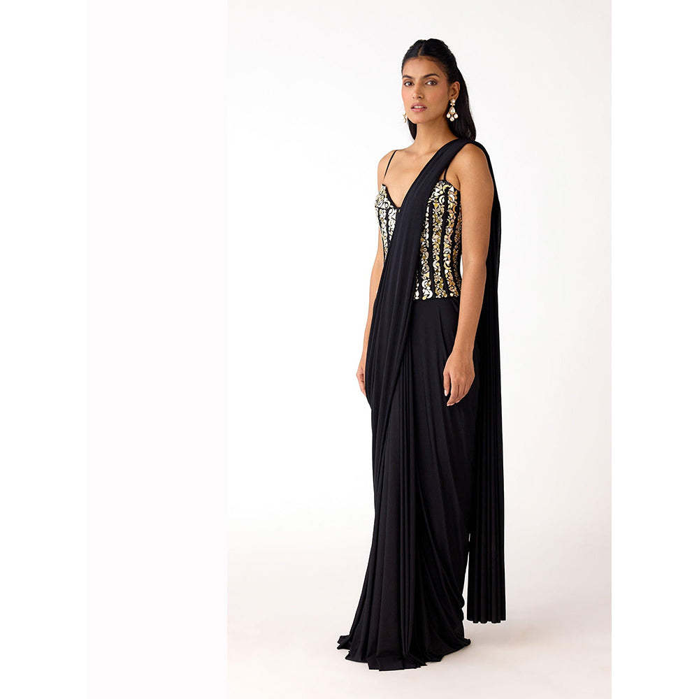 Basanti Kapde aur Koffee Black Draped Saree with Corset Stitched Blouse