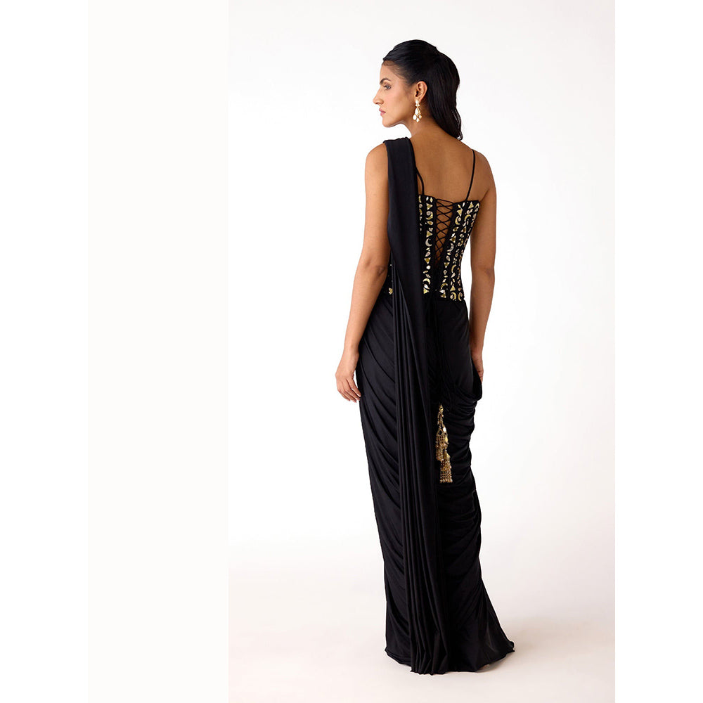 Basanti Kapde aur Koffee Black Draped Saree with Corset Stitched Blouse