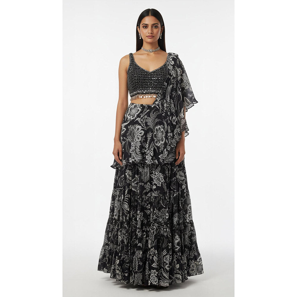 Basanti Kapde aur Koffee Black Crepe Draped Saree with Stitched Blouse