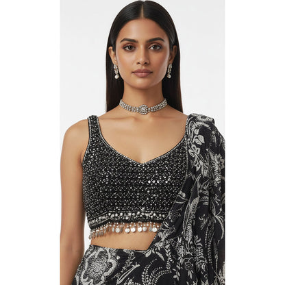Basanti Kapde aur Koffee Black Crepe Draped Saree with Stitched Blouse