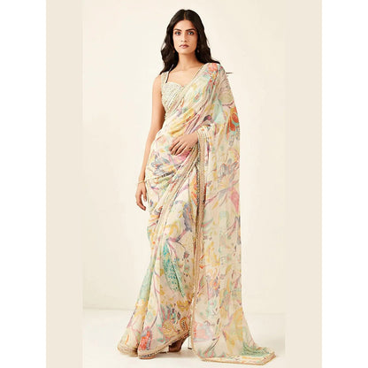 Basanti Kapde aur Koffee Multi-Color Printed Draped Saree with Stitched Blouse