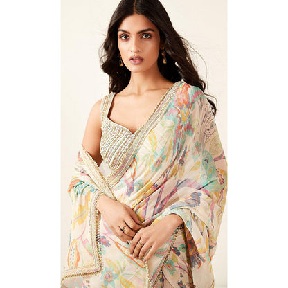 Basanti Kapde aur Koffee Multi-Color Printed Draped Saree with Stitched Blouse