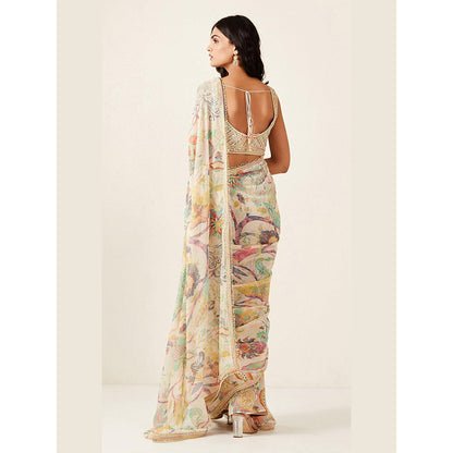Basanti Kapde aur Koffee Multi-Color Printed Draped Saree with Stitched Blouse