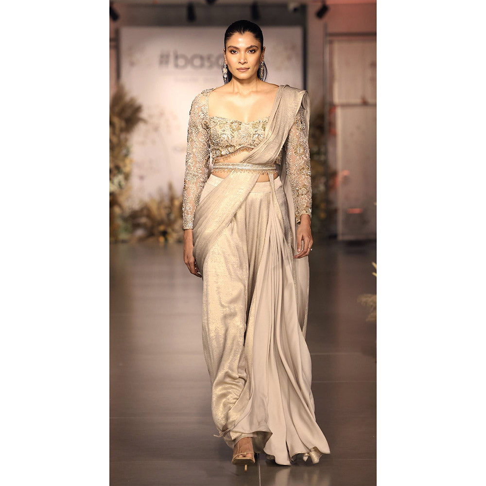 Basanti Kapde aur Koffee The Champagne Moonlight Draped Saree with Stitched Blouse