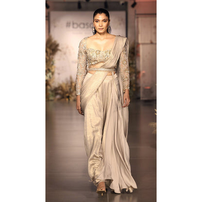 Basanti Kapde aur Koffee The Champagne Moonlight Draped Saree with Stitched Blouse