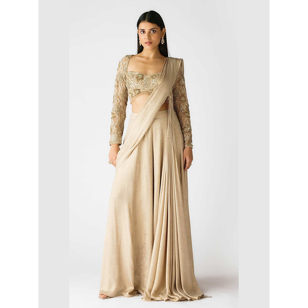 Basanti Kapde aur Koffee The Champagne Moonlight Draped Saree with Stitched Blouse