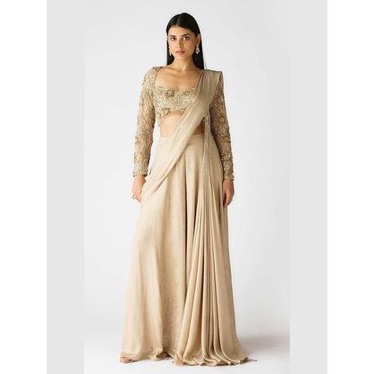 Basanti Kapde aur Koffee The Champagne Moonlight Draped Saree with Stitched Blouse