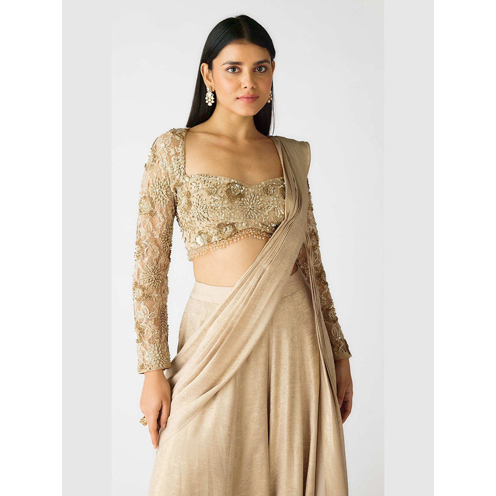 Basanti Kapde aur Koffee The Champagne Moonlight Draped Saree with Stitched Blouse