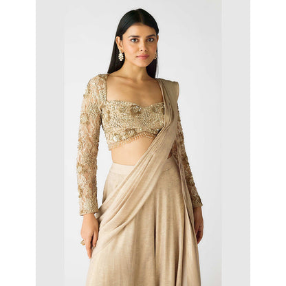 Basanti Kapde aur Koffee The Champagne Moonlight Draped Saree with Stitched Blouse
