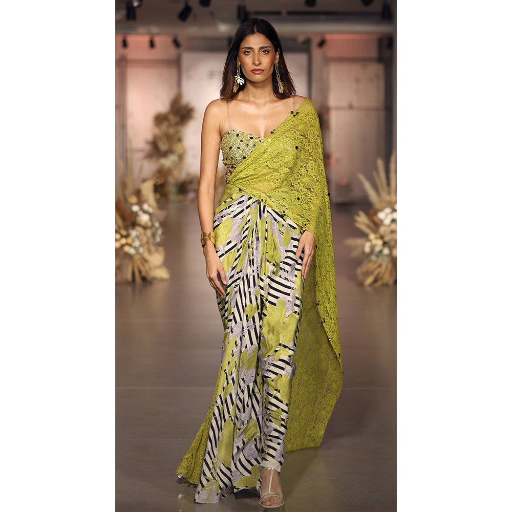 Basanti Kapde aur Koffee The Neon Sauvage Draped Saree with Stitched Blouse