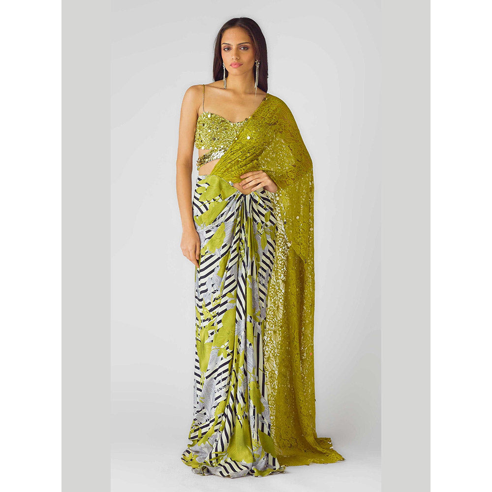 Basanti Kapde aur Koffee The Neon Sauvage Draped Saree with Stitched Blouse