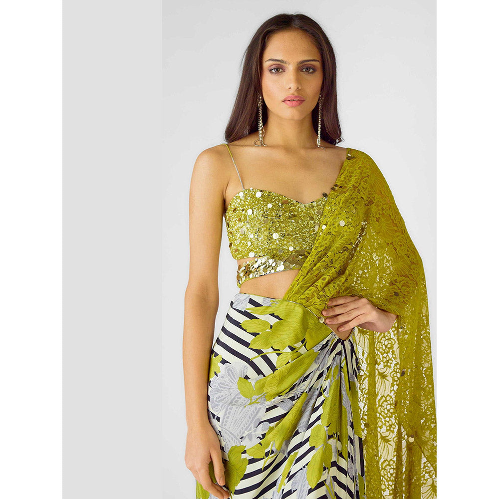 Basanti Kapde aur Koffee The Neon Sauvage Draped Saree with Stitched Blouse