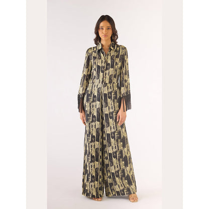 Basanti Kapde aur Koffee Black Cotton Silk Collar Neck Jumpsuit