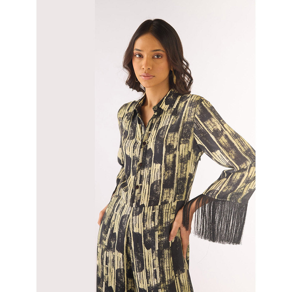 Basanti Kapde aur Koffee Black Cotton Silk Collar Neck Jumpsuit