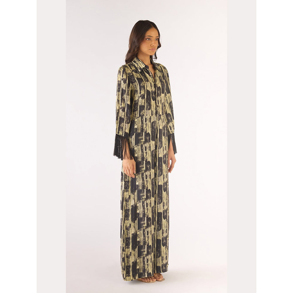 Basanti Kapde aur Koffee Black Cotton Silk Collar Neck Jumpsuit