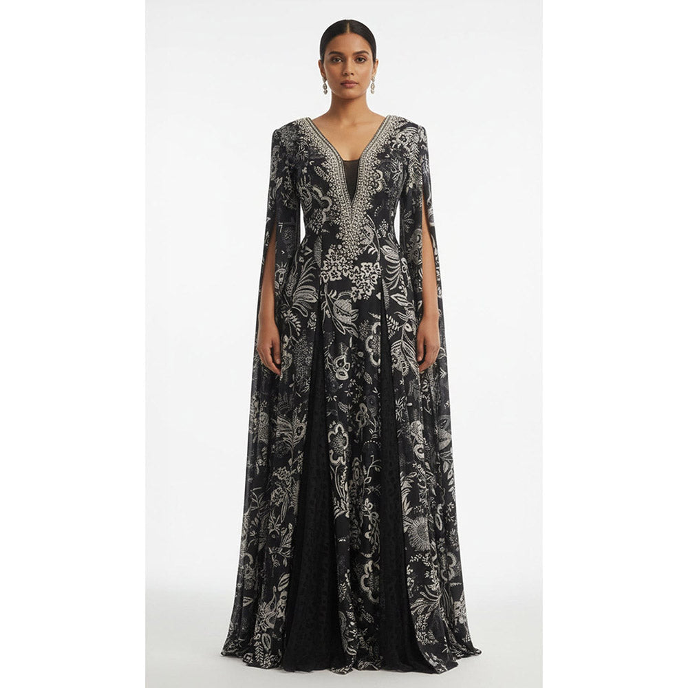 Basanti Kapde aur Koffee Black Crepe Cape Sleeves Jumpsuit