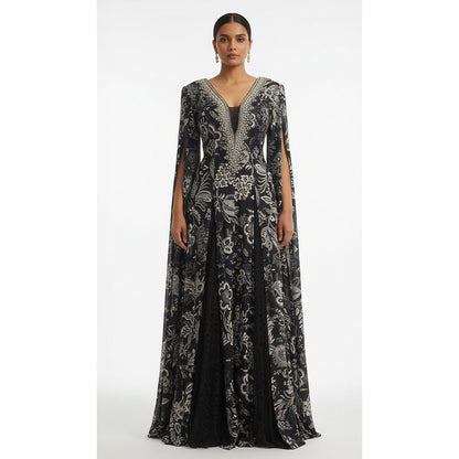Basanti Kapde aur Koffee Black Crepe Cape Sleeves Jumpsuit