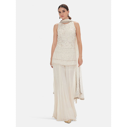 Basanti Kapde aur Koffee The Ivory Glace Embroidered Kurta with Sharara and Dupatta