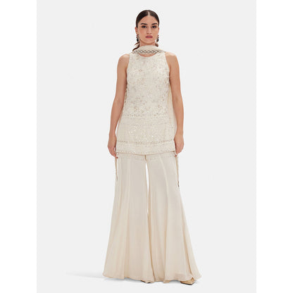 Basanti Kapde aur Koffee The Ivory Glace Embroidered Kurta with Sharara and Dupatta