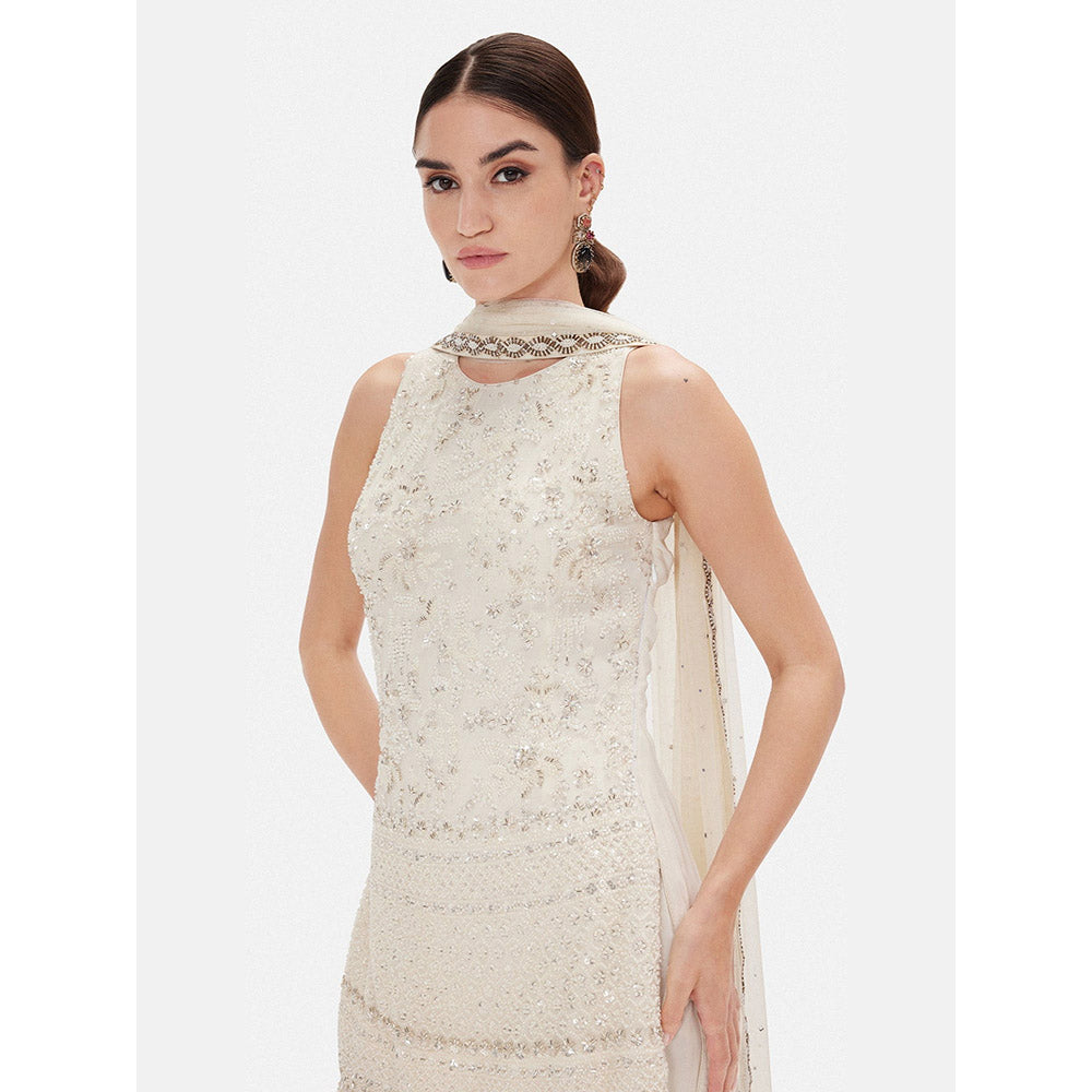 Basanti Kapde aur Koffee The Ivory Glace Embroidered Kurta with Sharara and Dupatta