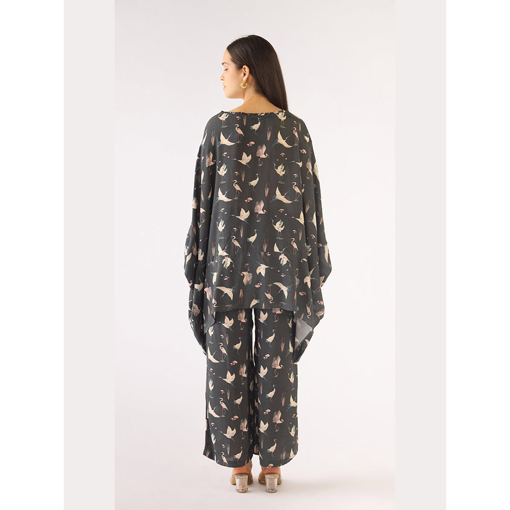 Basanti Kapde aur Koffee Black Muslin Embellished Kaftan with Pant