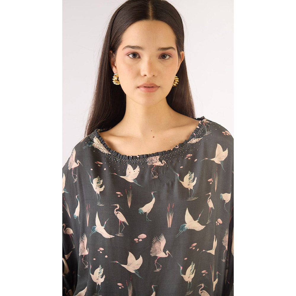 Basanti Kapde aur Koffee Black Muslin Embellished Kaftan with Pant