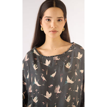 Basanti Kapde aur Koffee Black Muslin Embellished Kaftan with Pant