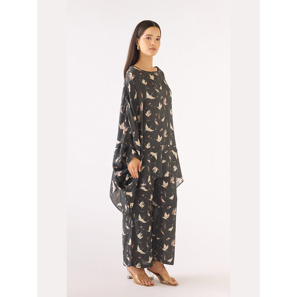Basanti Kapde aur Koffee Black Muslin Embellished Kaftan with Pant
