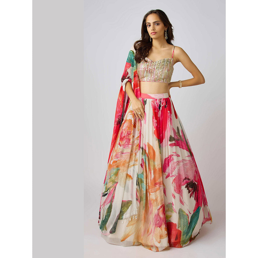 Basanti Kapde aur Koffee Multi Embroidered Lehenga with Stitched Blouse and Dupatta