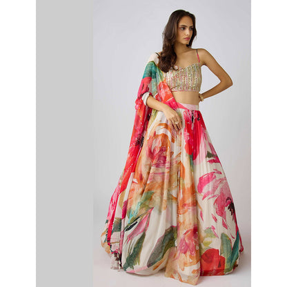 Basanti Kapde aur Koffee Multi Embroidered Lehenga with Stitched Blouse and Dupatta