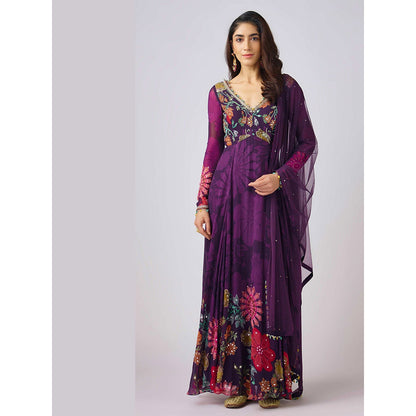 Basanti Kapde aur Koffee Purple Georgette Embroidered Anarkali Dress with Dupatta