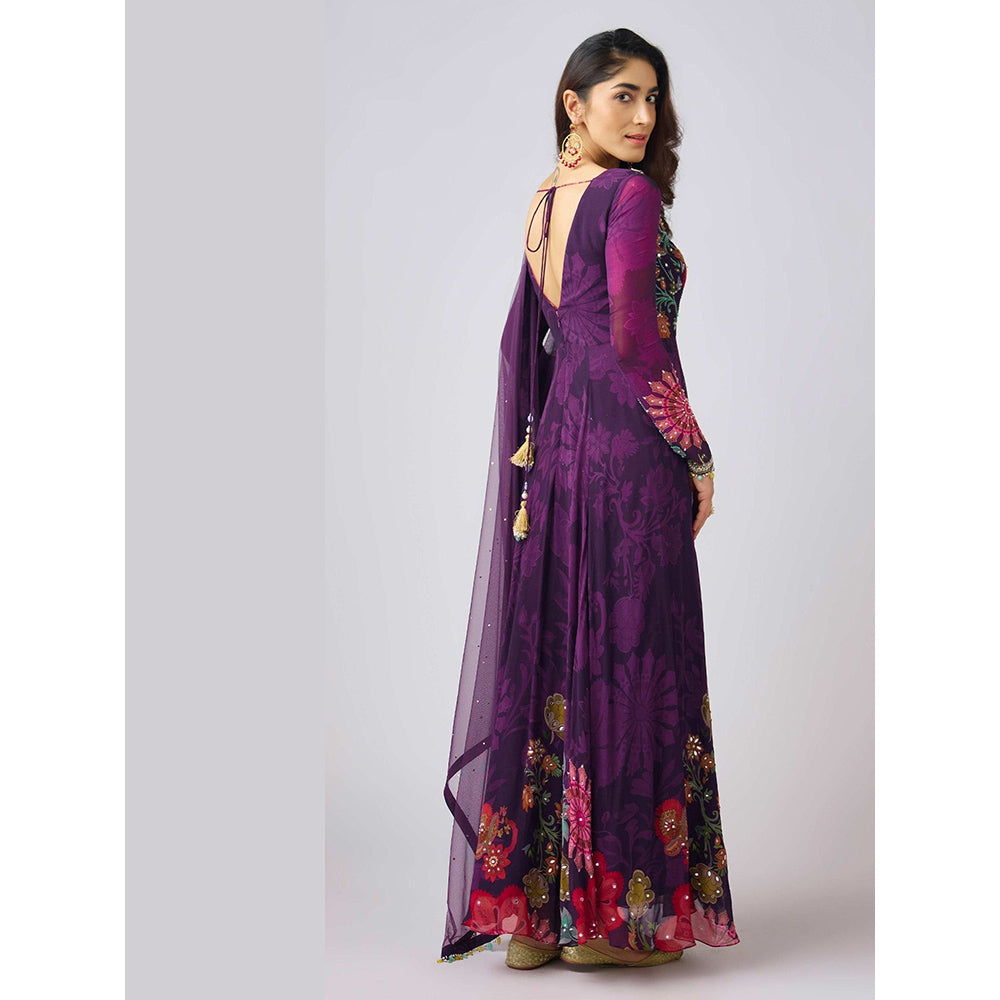 Basanti Kapde aur Koffee Purple Georgette Embroidered Anarkali Dress with Dupatta