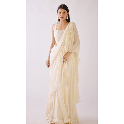 Basanti Kapde aur Koffee White Draped Saree with Stitched Blouse