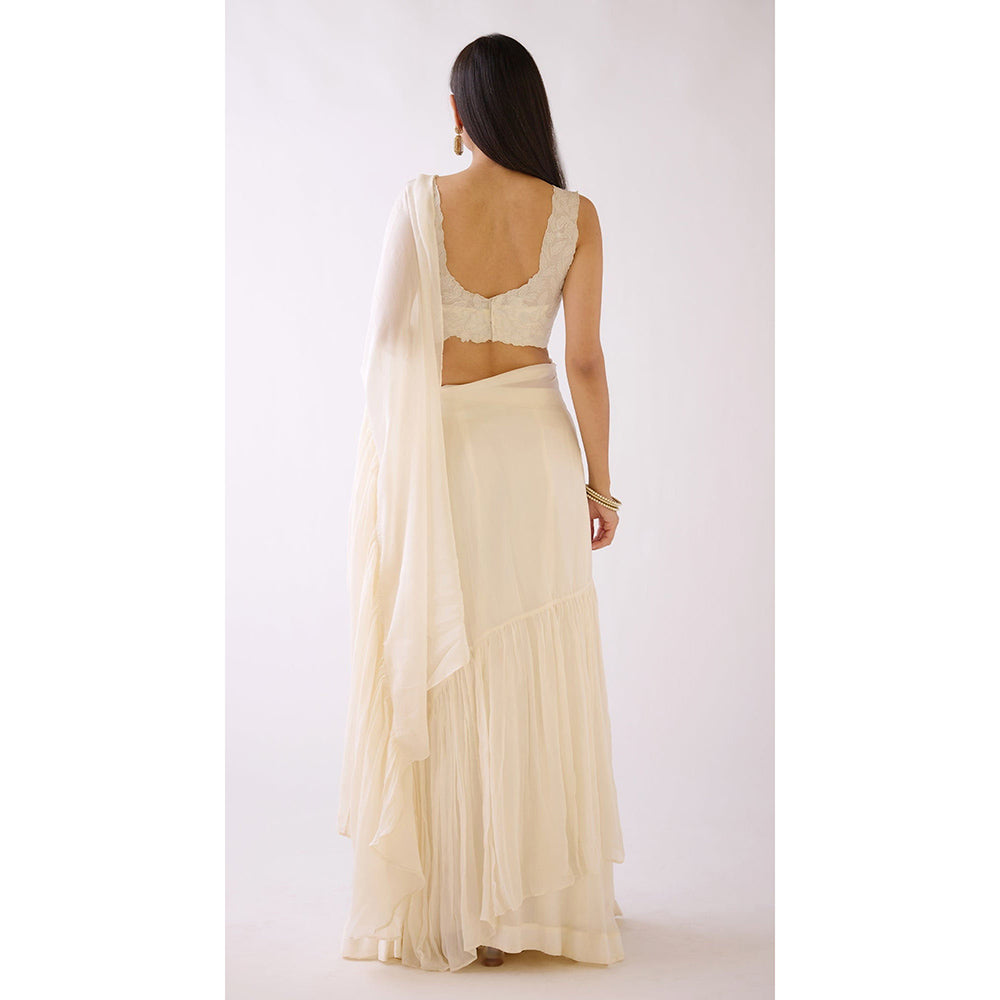 Basanti Kapde aur Koffee White Draped Saree with Stitched Blouse