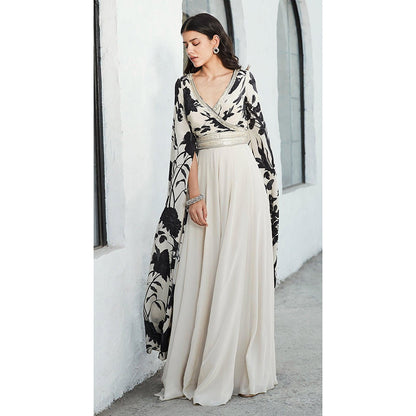 Basanti Kapde aur Koffee Black Embellished Cape Sleeves Jumpsuit