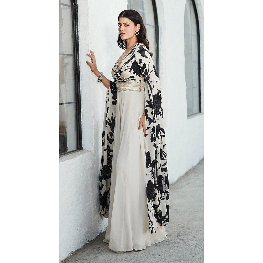 Basanti Kapde aur Koffee Black Embellished Cape Sleeves Jumpsuit
