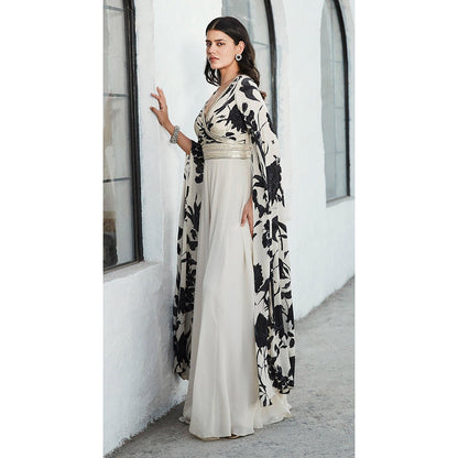 Basanti Kapde aur Koffee Black Embellished Cape Sleeves Jumpsuit