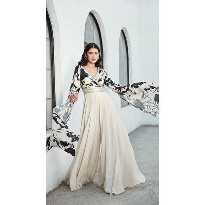 Basanti Kapde aur Koffee Black Embellished Cape Sleeves Jumpsuit