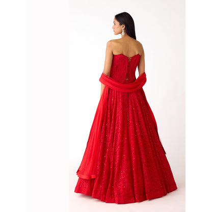 Basanti Kapde aur Koffee The Rose Allure Red Lehenga with Stitched Blouse and Dupatta