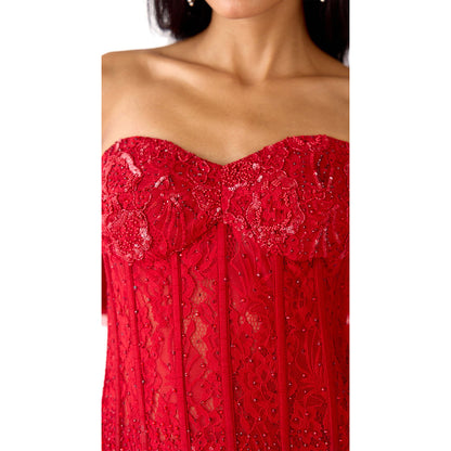 Basanti Kapde aur Koffee The Rose Allure Red Lehenga with Stitched Blouse and Dupatta