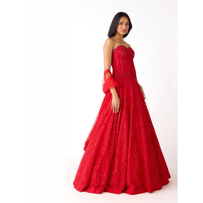 Basanti Kapde aur Koffee The Rose Allure Red Lehenga with Stitched Blouse and Dupatta