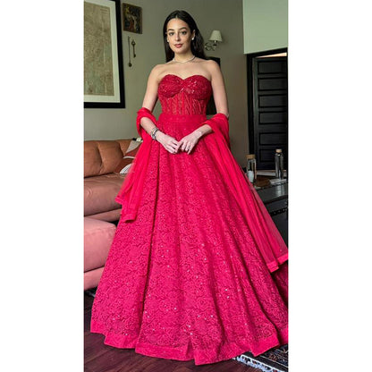 Basanti Kapde aur Koffee The Rose Allure Red Lehenga with Stitched Blouse and Dupatta