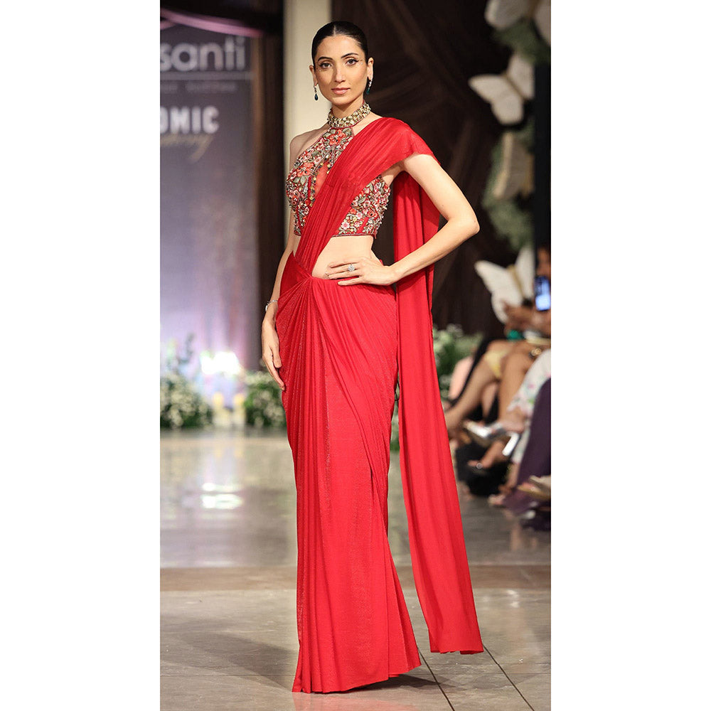 Basanti Kapde aur Koffee The Sunset Red Draped Saree With Stitched Blouse