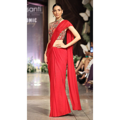 Basanti Kapde aur Koffee The Sunset Red Draped Saree With Stitched Blouse