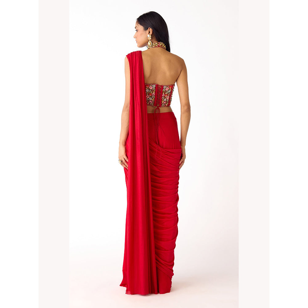 Basanti Kapde aur Koffee The Sunset Red Draped Saree With Stitched Blouse