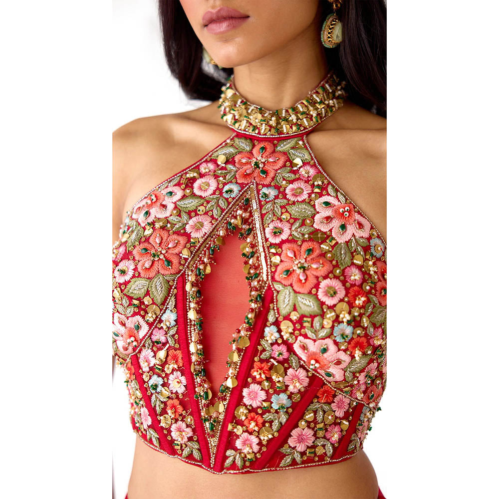 Basanti Kapde aur Koffee The Sunset Red Draped Saree With Stitched Blouse
