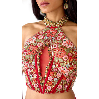 Basanti Kapde aur Koffee The Sunset Red Draped Saree With Stitched Blouse