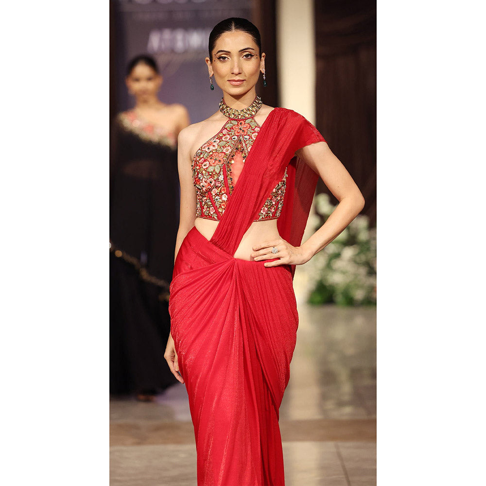 Basanti Kapde aur Koffee The Sunset Red Draped Saree With Stitched Blouse